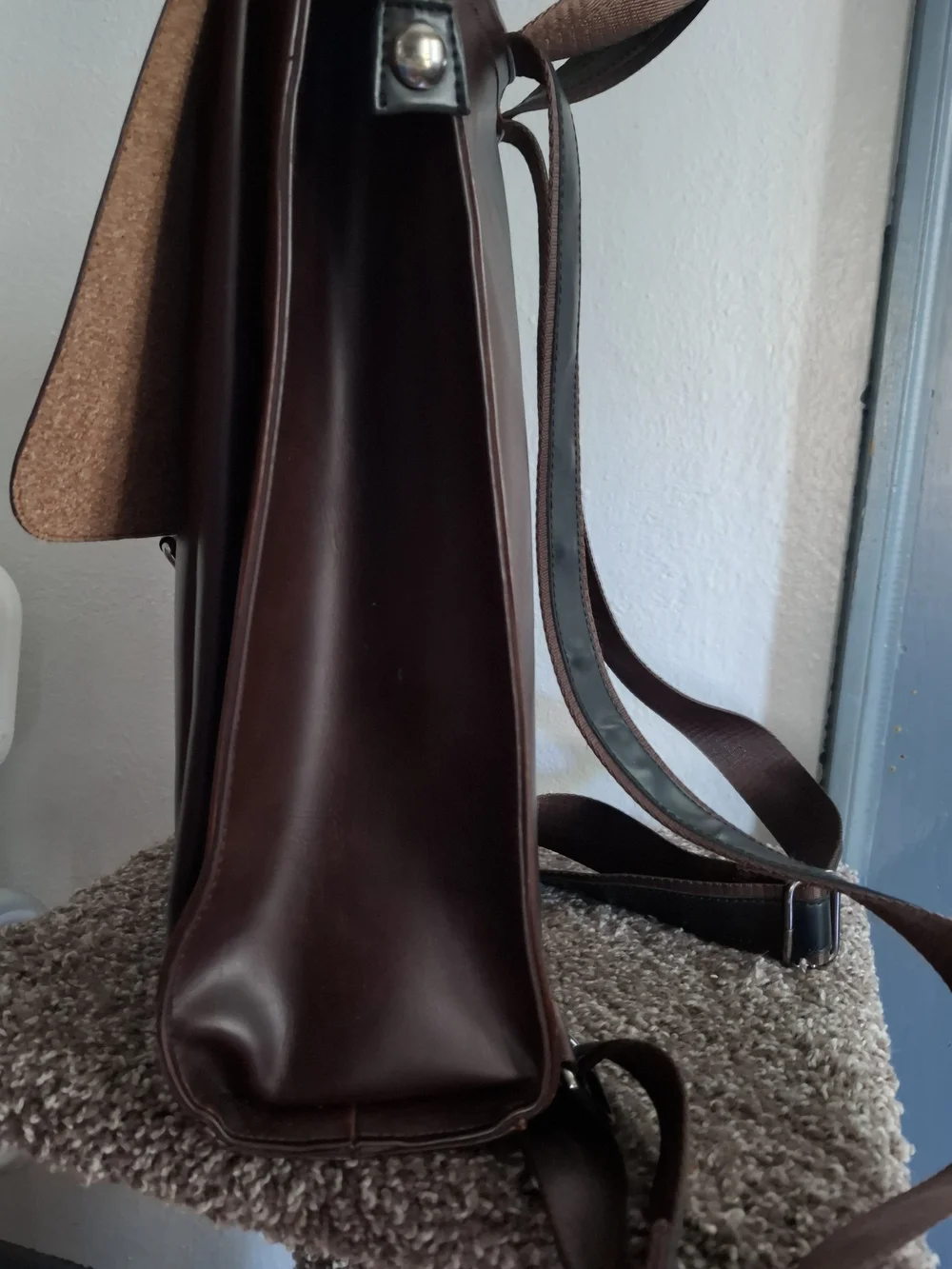 Women's Dark Brown Leather Backpack with Black Strap - Sleek Urban Carry
